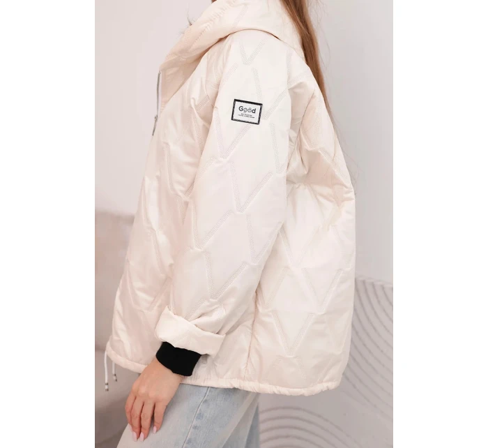 Dámská jarní prošívaná bunda s kapucí a zipem béžová