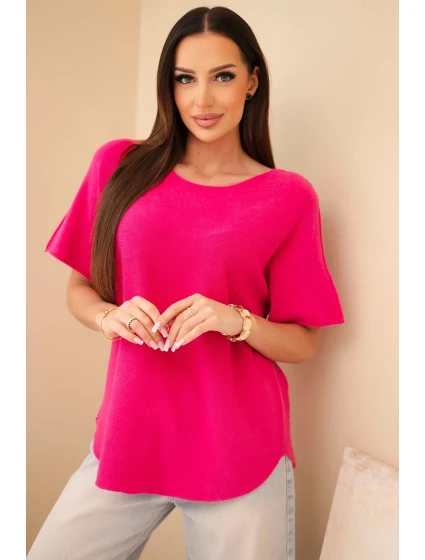 Dámský svetr s krátkým rukávem volného střihu fuchsie Dámský svetr s krátkým rukávem volného střihu fuchsie