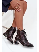 Lakované dámské z pravé kůže na podpatku s krystaly  bordó model 21712417 - Artiker