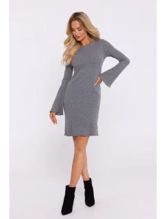 Šaty z úpletu se širokými rukávy šedý melír model 20515144 - Moe