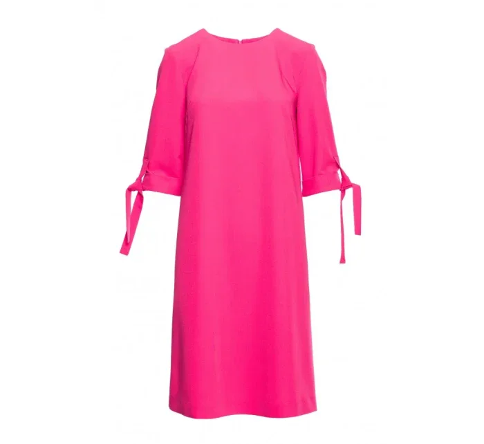 Šaty áčkového střihu s rukávy růžové model 20966080 - STYLOVE Šaty áčkového střihu s rukávy růžové model 20966080 - STYLOVE