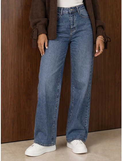 Jeansy damskie wide leg z wysokim stanem niebieskie model 22394667 - FashionStreet