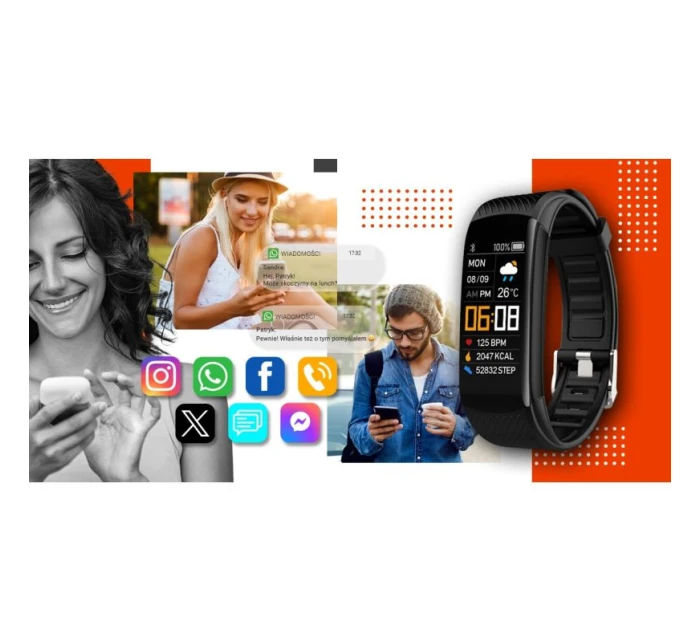 GIEWONT Smartwatch černé a oranžové 2 pruhy GW200-9 GIEWONT Smartwatch černé a oranžové 2 pruhy GW200-9