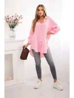 Bavlněná mušelínová košile Plus Size bonbónově růžová