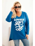 Dámská blůza Plus Size bavlněná s nápisem a výstřihem do V model 21399891 - K-Fashion