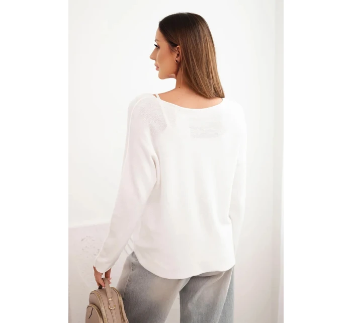 Dámský svetr z viskózy s dlouhým rukávem a kulatým výstřihem bílý