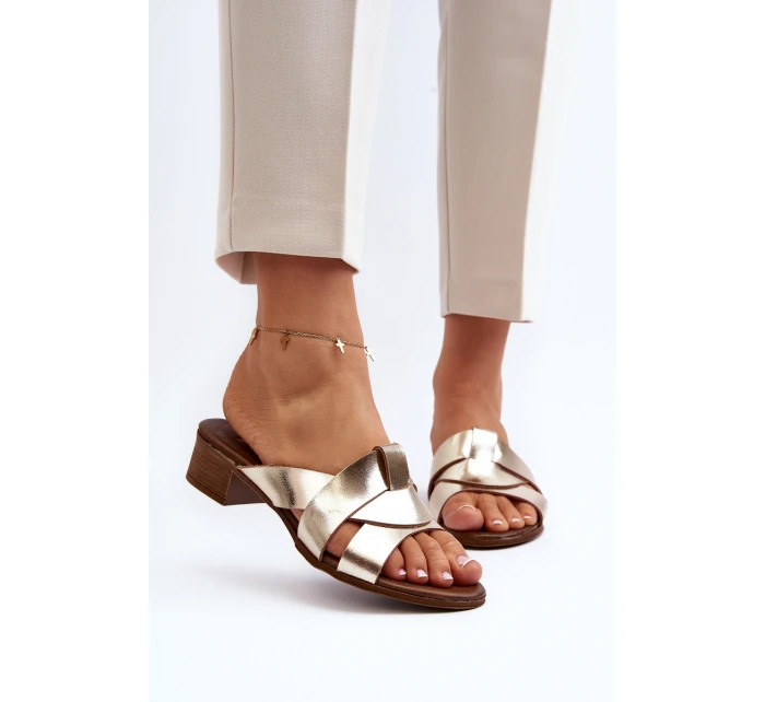 Zazoo 40236 Kožené dámské klínky na nízkém podpatku zlaté