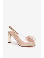 Sandály na podpatku s ozdobou a krystaly D&A MR52-236 zlaté Sandály na podpatku s ozdobou a krystaly D&A MR52-236 zlaté