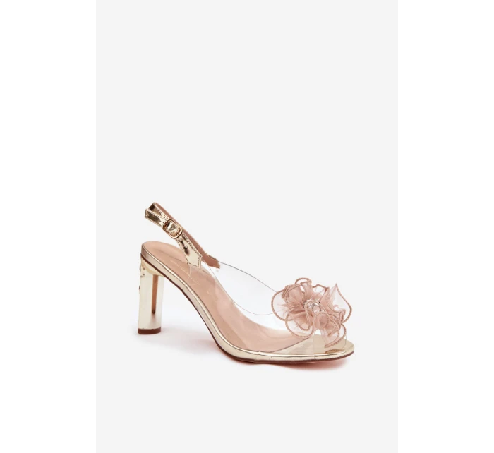 Sandály na podpatku s ozdobou a krystaly D&A MR52-236 zlaté Sandály na podpatku s ozdobou a krystaly D&A MR52-236 zlaté