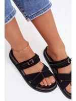 Dámské pantofle s pásky a zlatým přezkou Černé Selorina