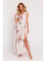 Dámské šifonové šaty model 21105543 model 2 Ecru s květy - Moe Dámské šifonové šaty model 21105543 model 2 Ecru s květy - Moe