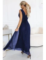 Večerní dlouhé šaty s  a hlubokým výstřihem tmavě modré model 21753485 - numoco basic