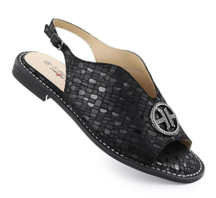 Dámské černé kožené sandály S.Barski KV51-094 Dámské černé kožené sandály S.Barski KV51-094