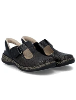 Dámské kožené ažurové sandály pohodlné široké černé Rieker 46397-00 Dámské kožené ažurové sandály pohodlné široké černé Rieker 46397-00