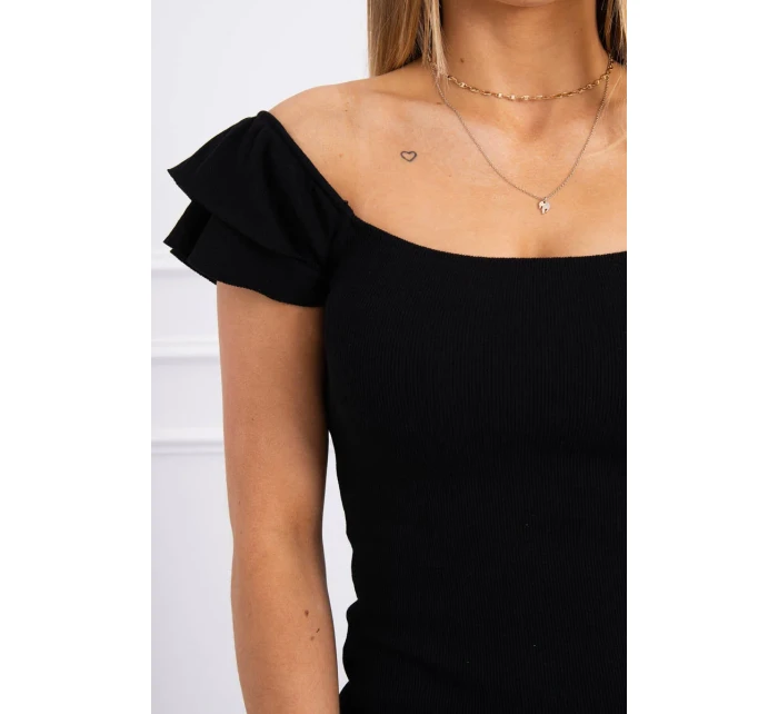 Pruhované volánkové šaty černé