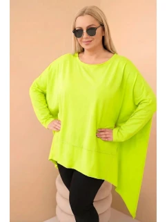 Dámská tunika Plus Size z bavlny s asymetrickým spodním lemem jasno pistaciová