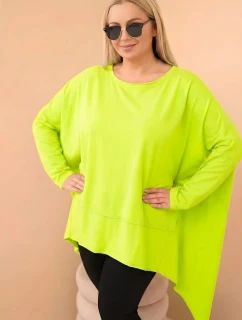 Dámská tunika Plus Size z bavlny s asymetrickým spodním lemem jasno pistaciová