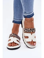 Dámské Kožené Pantofle S Suchým Zipem Leopard Vinceza 66769 Světle Béžové