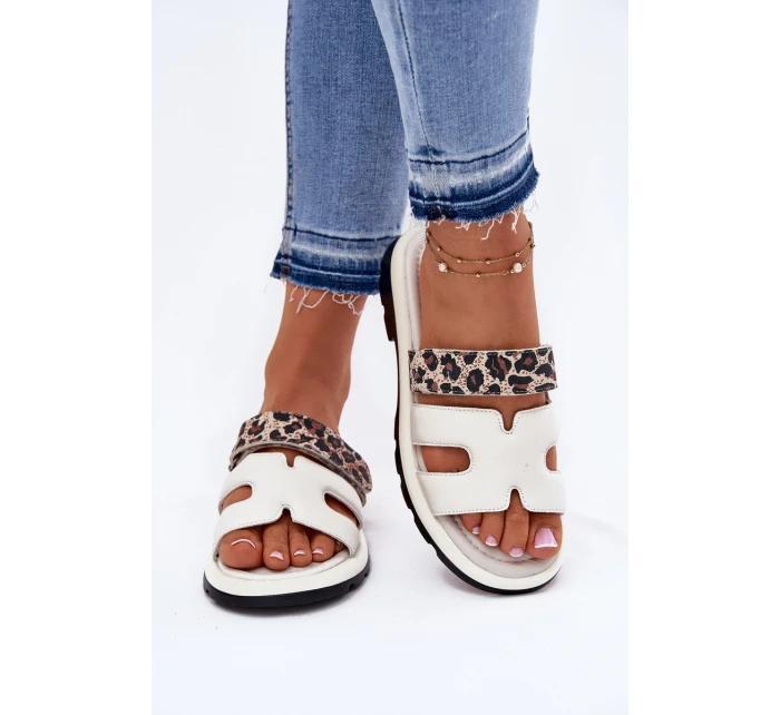 Dámské Kožené Pantofle S Suchým Zipem Leopard Vinceza 66769 Světle Béžové