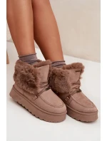 Dámské Sněhule Na Platformě S Kožíškem A Šněrováním Big Star model 21705904 Béžové - Big Star Shoes Dámské Sněhule Na Platformě S Kožíškem A Šněrováním Big Star model 21705904 Béžové - Big Star Shoes