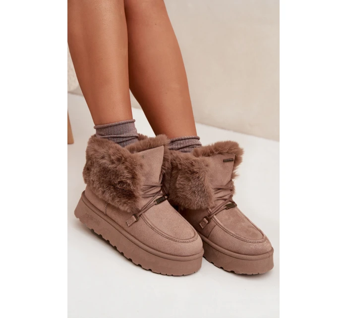 Dámské Sněhule Na Platformě S Kožíškem A Šněrováním Big Star model 21705904 Béžové - Big Star Shoes Dámské Sněhule Na Platformě S Kožíškem A Šněrováním Big Star model 21705904 Béžové - Big Star Shoes