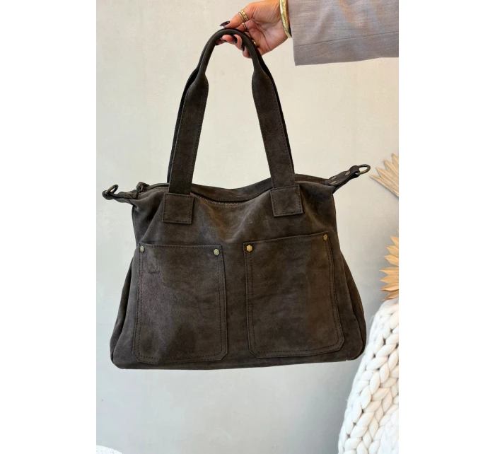 Kožená Semišová Kabelka S Hnědá model 21728411 - Boto