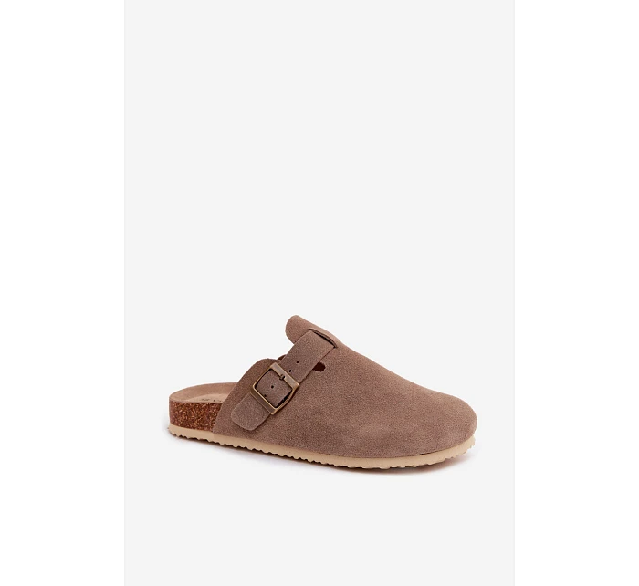 Dámské pantofle Chodaki Z Přírodního Semiše Vinceza 101332 Tmavě Béžové