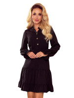 Černé dámské šaty s volánky a zlatými knoflíky model 16222228 - numoco