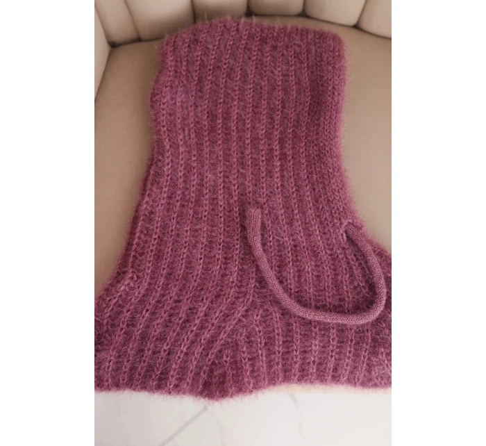 Dámská čepice s kapucí z jemným vzorem se šňůrkami fialový Dámská čepice s kapucí z jemným vzorem se šňůrkami fialový