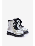 Zateplené dívčí lakované boty na zip stříbrné Novita Zateplené dívčí lakované boty na zip stříbrné Novita