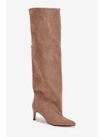 Dámské kozačky na jehlovém podpatku bez zapínání béžové Mavilla