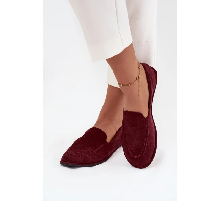 Dámské mokasíny z eko semiše ploché bordové model 21710856 - Boto Dámské mokasíny z eko semiše ploché bordové model 21710856 - Boto