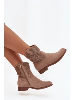 Dámské kotníkové boty na ploché podrážce s perforovaným vzorem S.Барски HY52-530 béžové