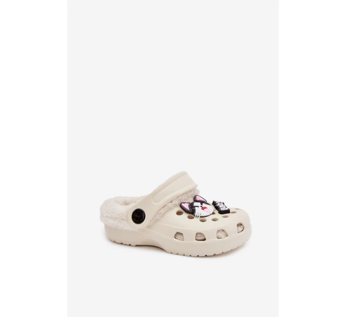 Pěnové dětské pantofle s vyhřívaným kožíškem s přezkami Krémové Cerelle