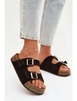 Dámské pantofle na korkové platformě se zlatými sponami Černé Tovessa Dámské pantofle na korkové platformě se zlatými sponami Černé Tovessa