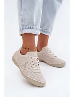 Kožené dámské polobotky s šněrováním světle béžové model 22149510 - Boto
