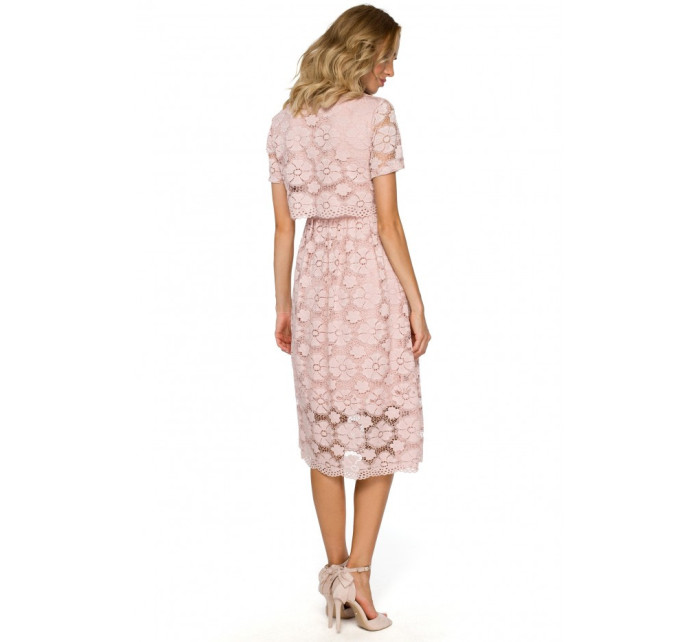 model 18001959 krajkové midi šaty s výstřihem růžové - Moe