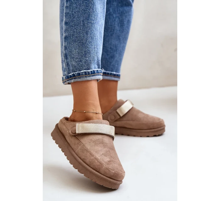 Dámské Zateplené Pantofle S Kožešinou Na Platformě Hnědé Azida