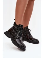 Lakované dámské botky D&A – černé, zateplené Lakované dámské botky D&A – černé, zateplené