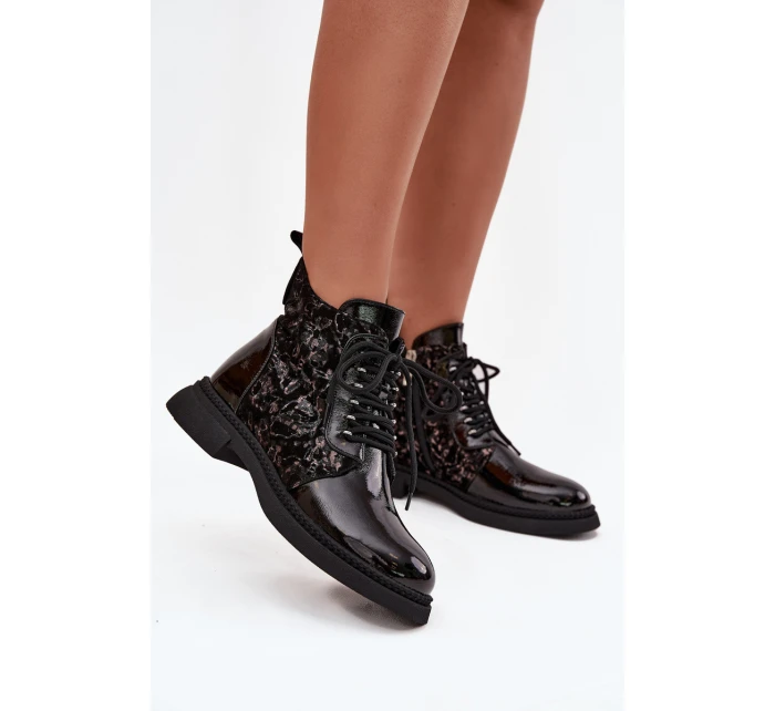 Lakované dámské botky D&A – černé, zateplené Lakované dámské botky D&A – černé, zateplené