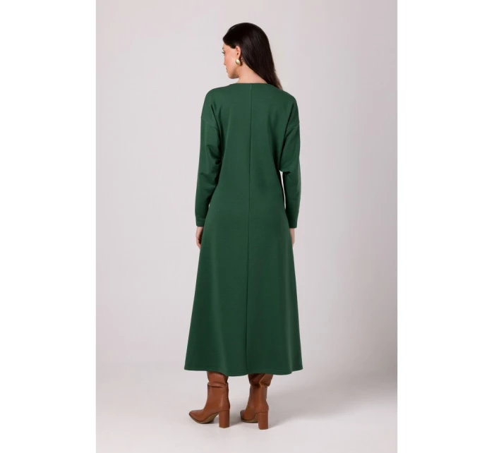 Maxi teplákové šaty zelené model 21195325 - BeWear Maxi teplákové šaty zelené model 21195325 - BeWear