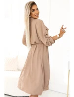 531-3 Midi sukně se zlatými knoflíky a vázáním - MOCHA MOUSSE