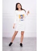 Šaty s 3D grafikou, krajka v barvě ecru