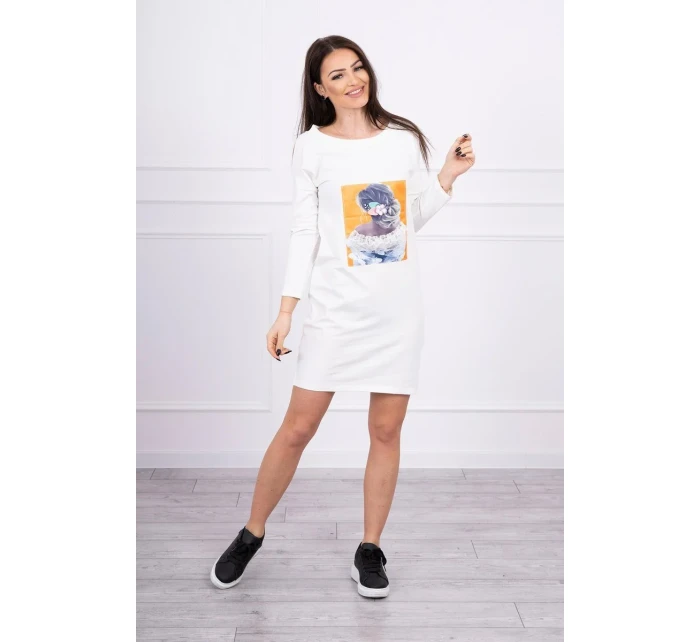 Šaty s 3D grafikou, krajka v barvě ecru
