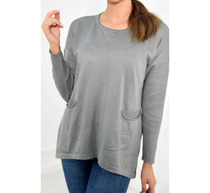 Svetr s předními kapsami šedý