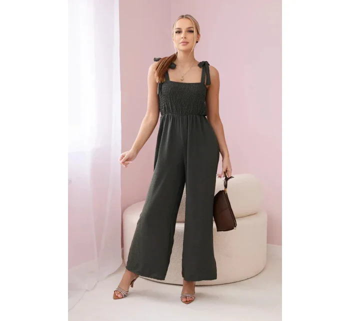 Overal na ramínka s volánkovým topem khaki