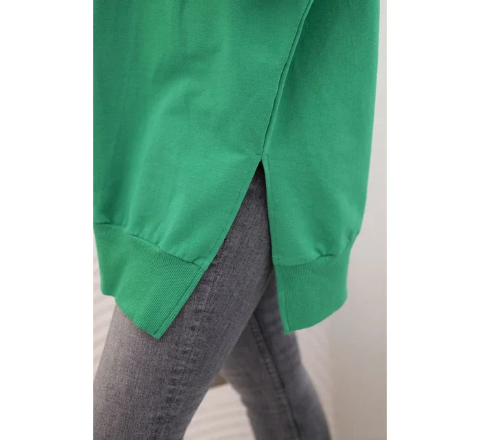 Dámská bavlněná mikina se širokým lemem dole zelená
