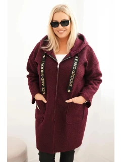 Dámský kabát Plus Size z umělé látky s kapucí a kapsami model 21468730 - K-Fashion