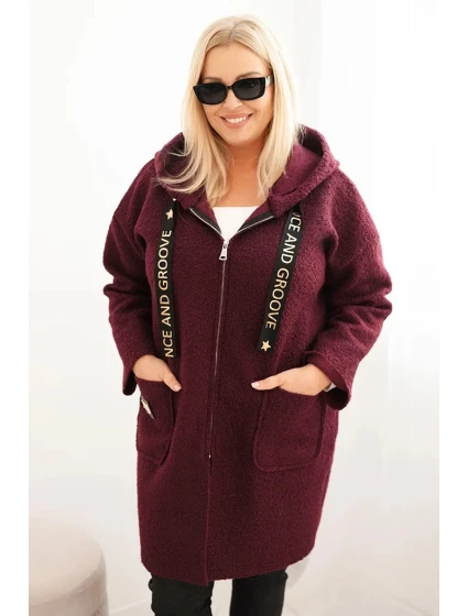 Dámský kabát Plus Size z umělé látky s kapucí a kapsami model 21468730 - K-Fashion