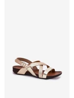 Ploché Kožené Sandály Dámské Zazoo 40032 Zlaté